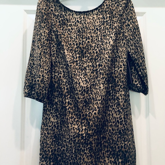 Tacera Leopard 3/4 Sleeve Dress size-S NWT  black zipper detail - Picture 3 of 6